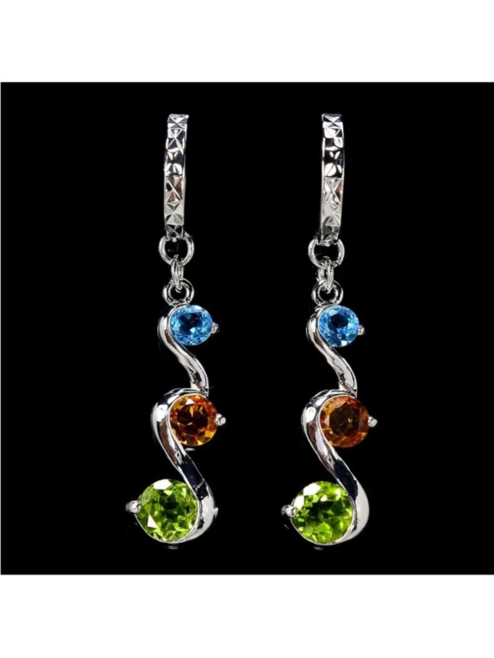 Stunning Natural Peridot, Citrine and Topaz in 925 Sterling Silver Earrings